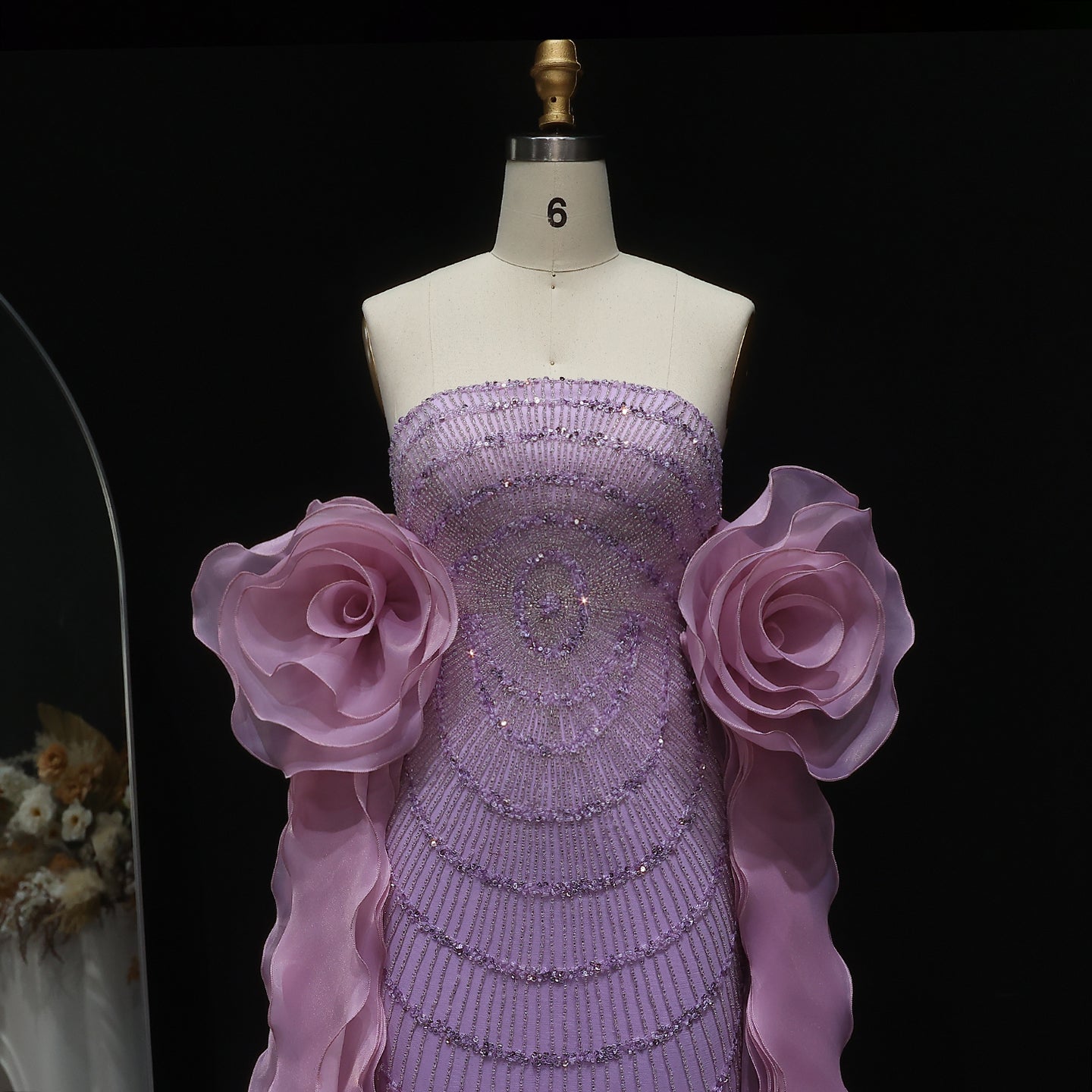 Glamorous 3D Floral Lilac Evening Dress with Beads SS246
