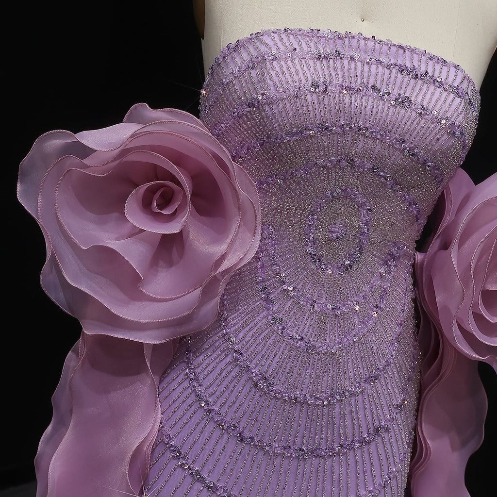 Glamorous 3D Floral Lilac Evening Dress with Beads SS246