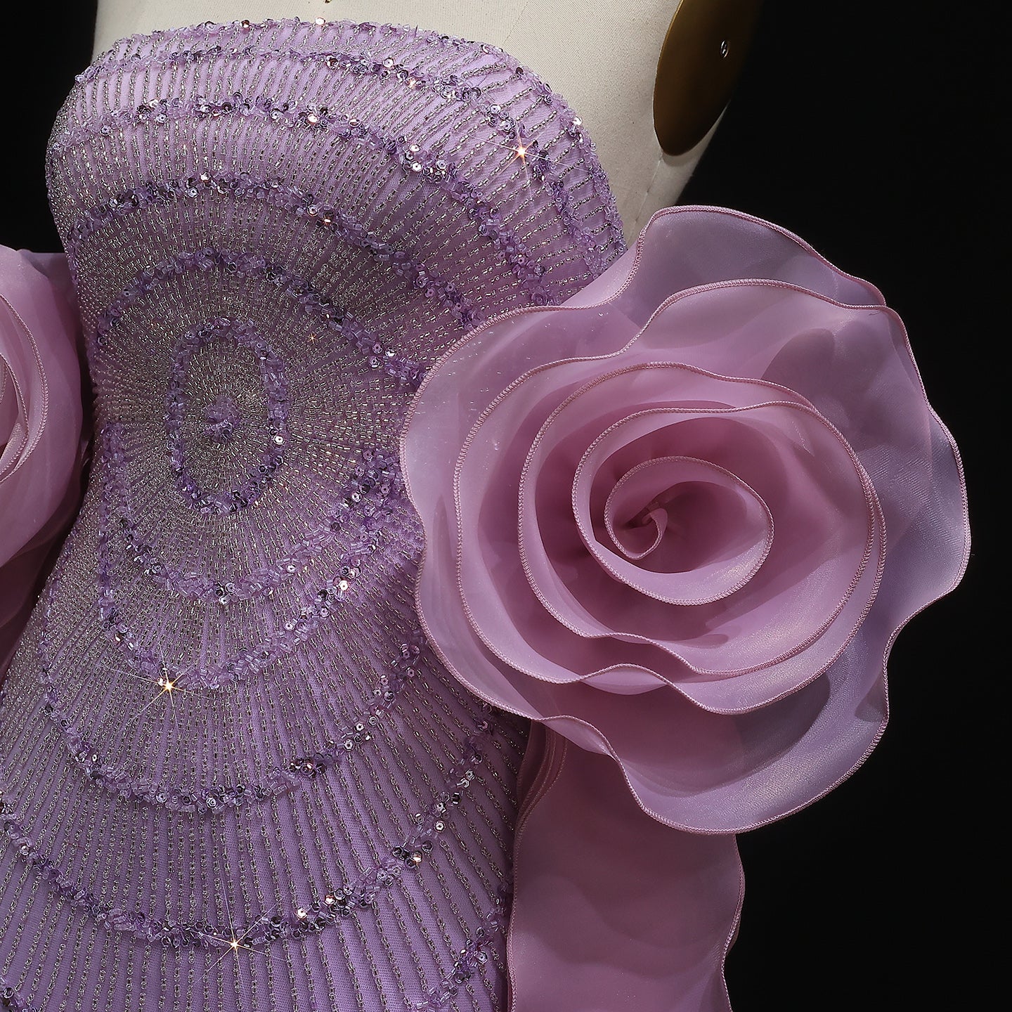 Glamorous 3D Floral Lilac Evening Dress with Beads SS246