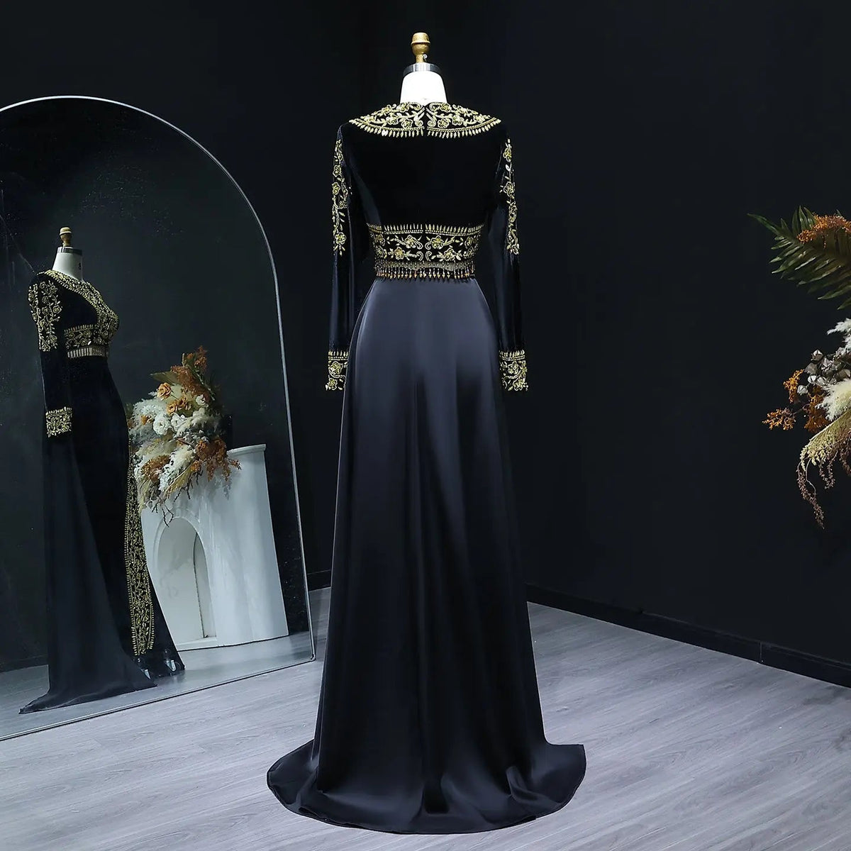 Elegant Black Crystal Two Pieces Evening Dress with Slit SS458