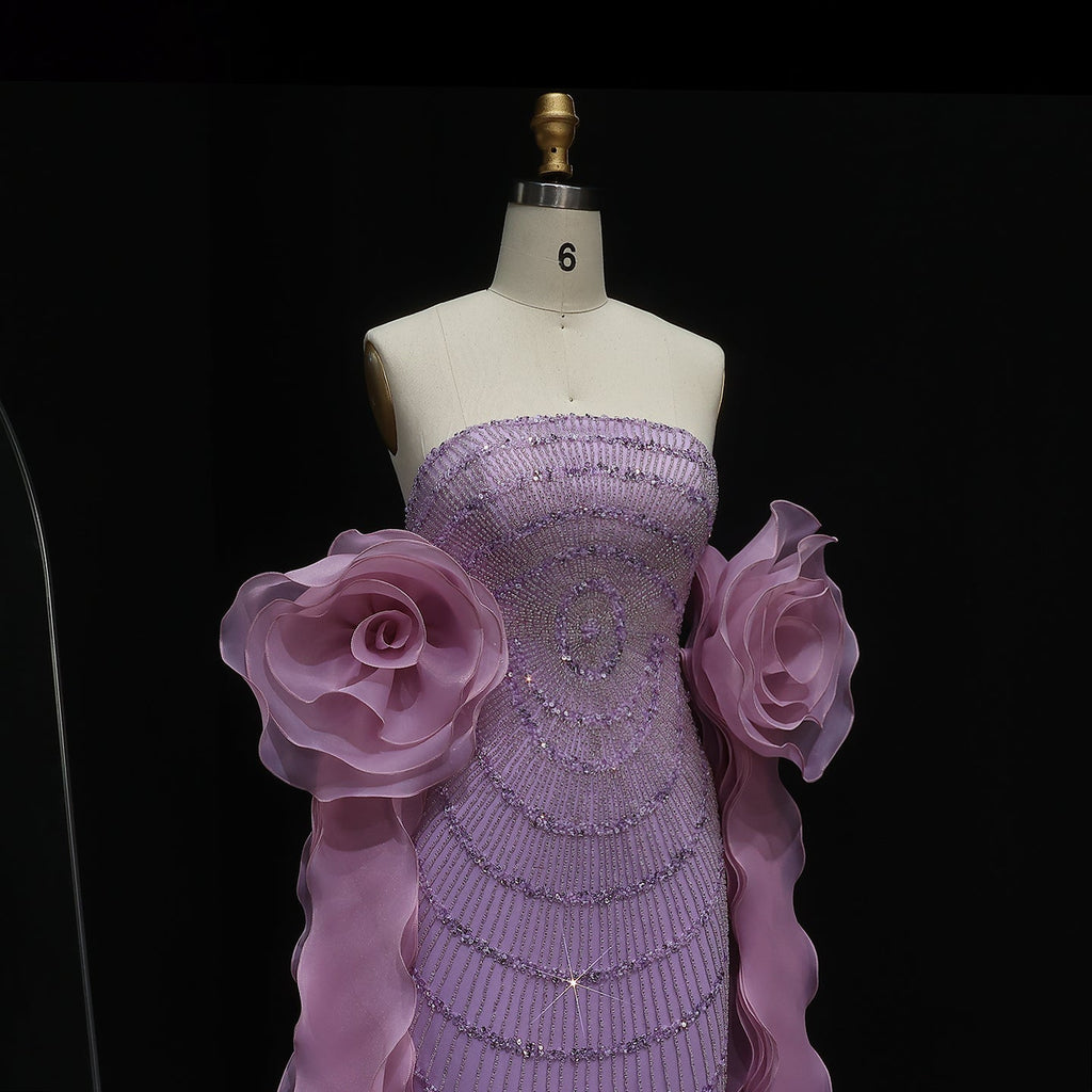 Glamorous 3D Floral Lilac Evening Dress with Beads SS246