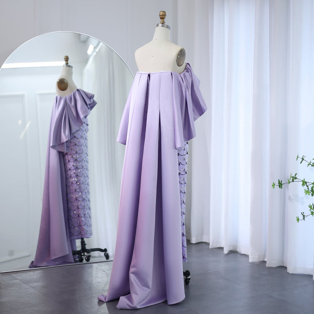 Luxury Crystal Sage Green Strapless Evening Dresses with Cape SS383