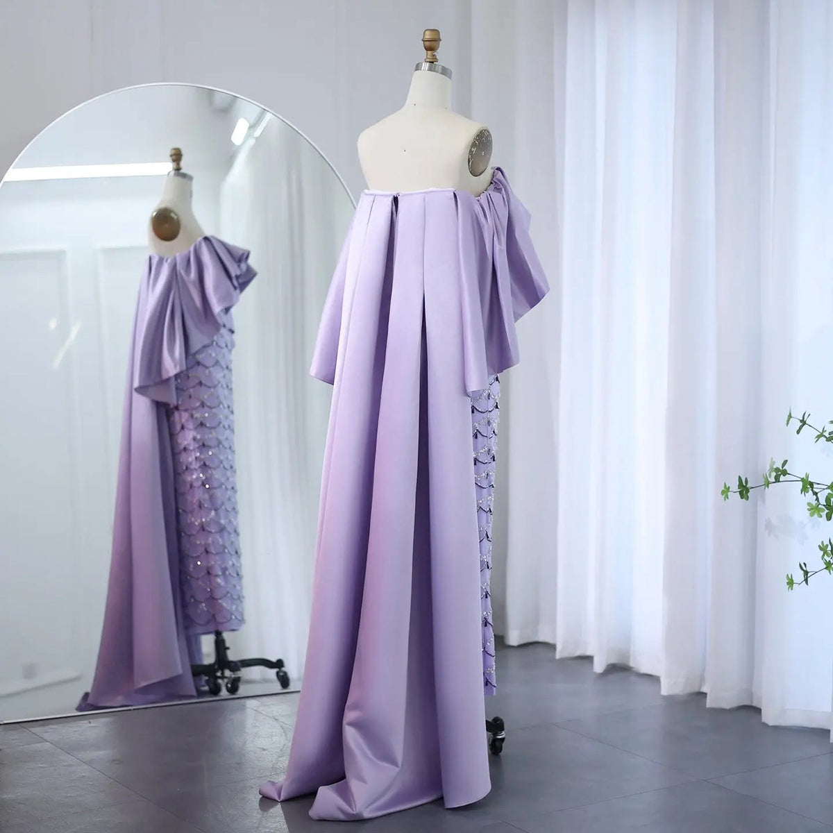 Luxury Sage Green Strapless Evening Dress with Cape SS383