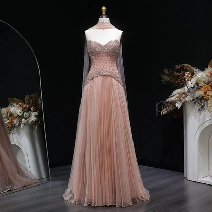Luxury Sage Green Beaded A-Line Evening Dress with Scarf SS299