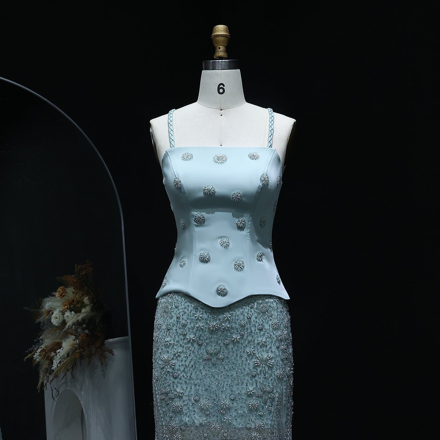Luxury Sage Green Beaded 2 Pieces Evening Dress SS697