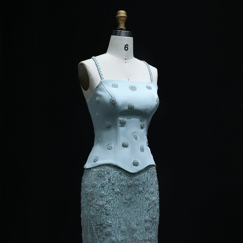 Luxury Sage Green Beaded 2 Pieces Evening Dress SS697
