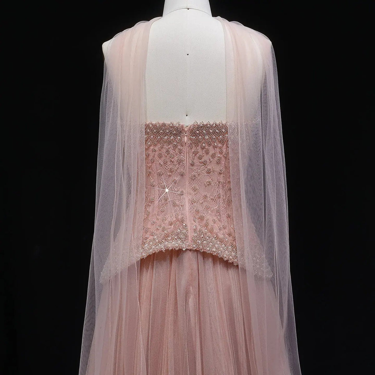 Luxury Sage Green Beaded A-Line Evening Dress with Scarf SS299