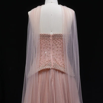 Luxury Sage Green Beaded A-Line Evening Dress with Scarf SS299