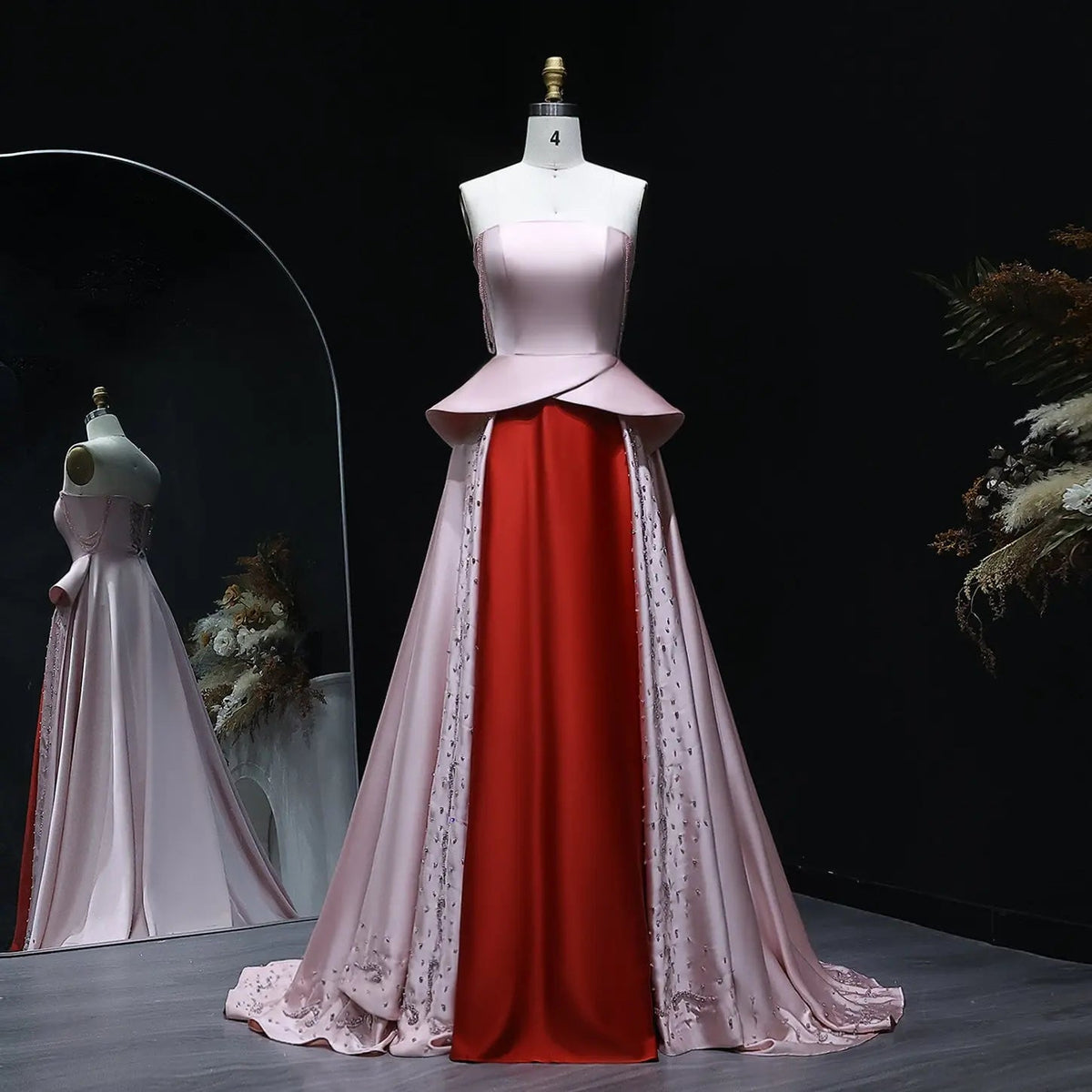Elegant Strapless Pink and Red Two-Tone Evening Dress SS244