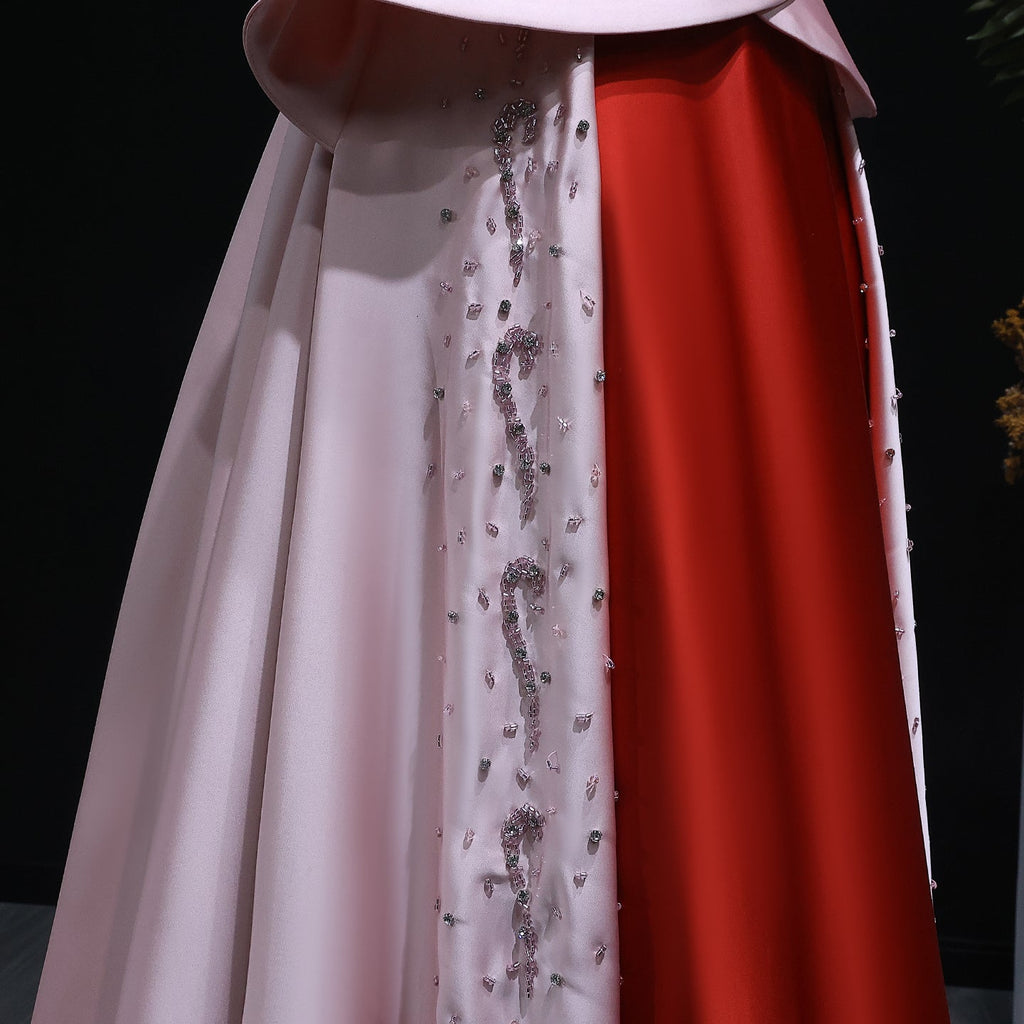 Elegant Strapless Pink and Red Two-Tone Evening Dress SS244