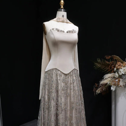 Luxury Vibrant Strapless Green Beaded Evening Dress with Scarf SS627