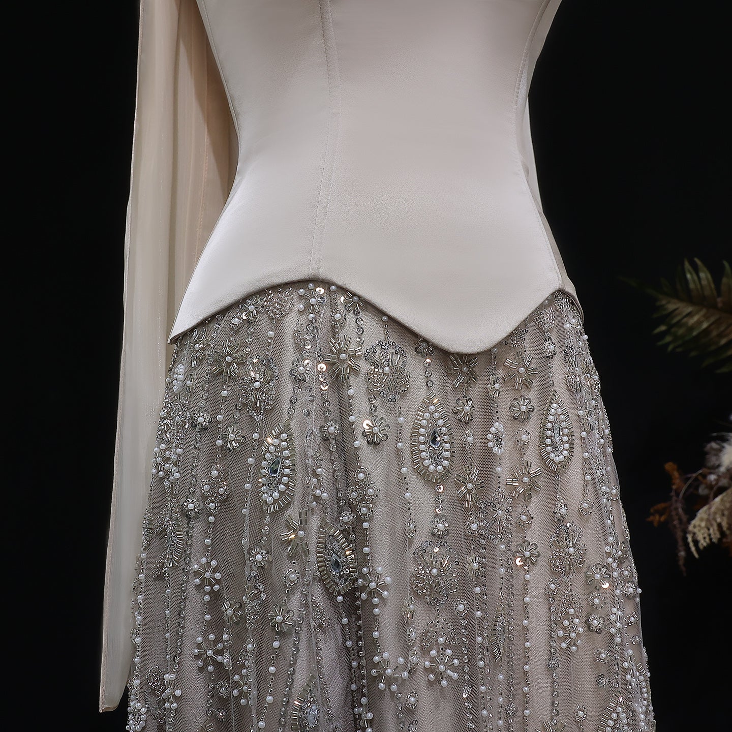 Elegant Vibrant Green Strapless Beaded Evening Dress with Scarf SS627
