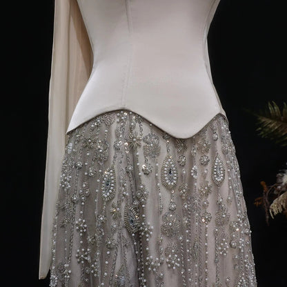 Luxury Vibrant Strapless Green Beaded Evening Dress with Scarf SS627