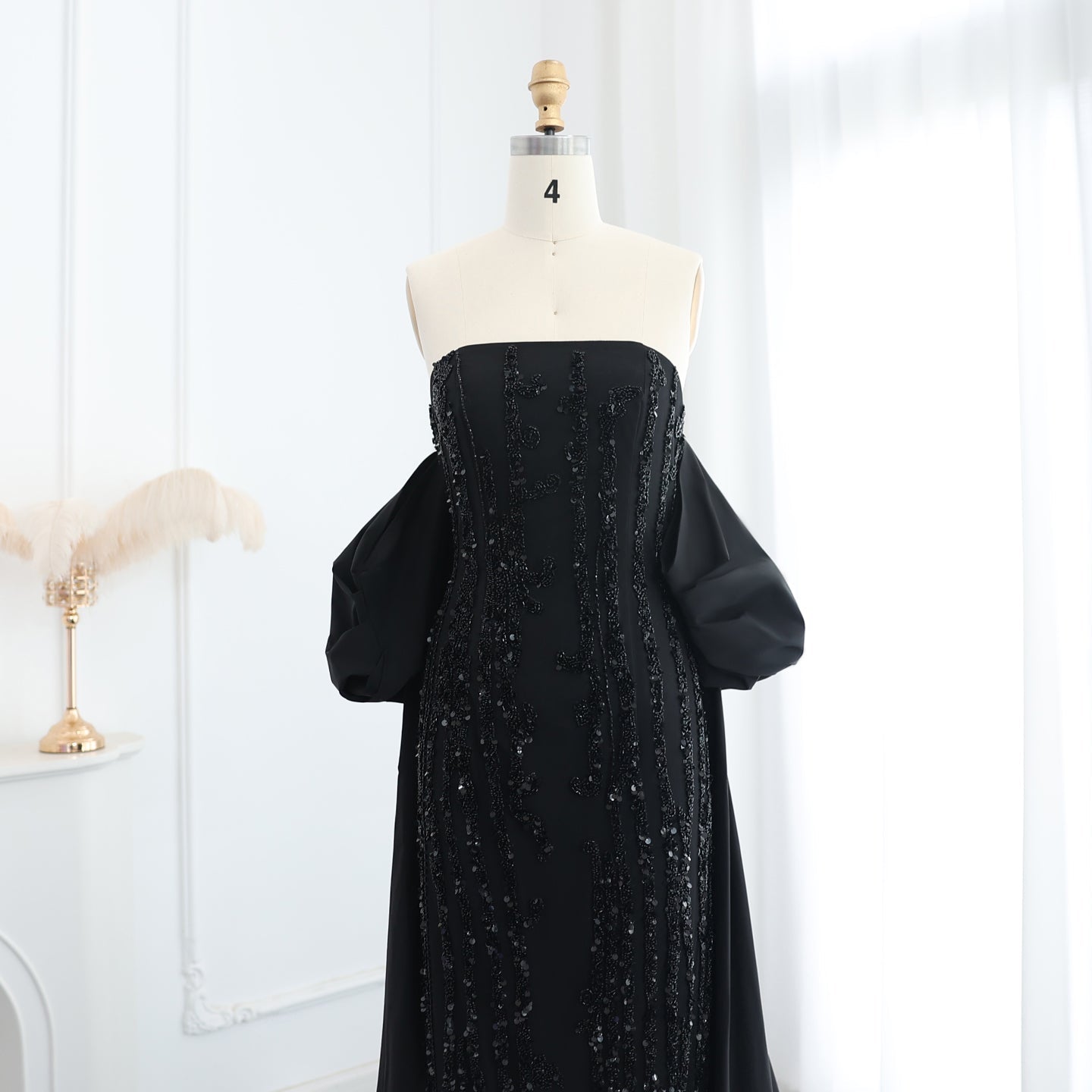 Luxury Beaded Blue Strapless Sheath Evening Dress with Cape SS454