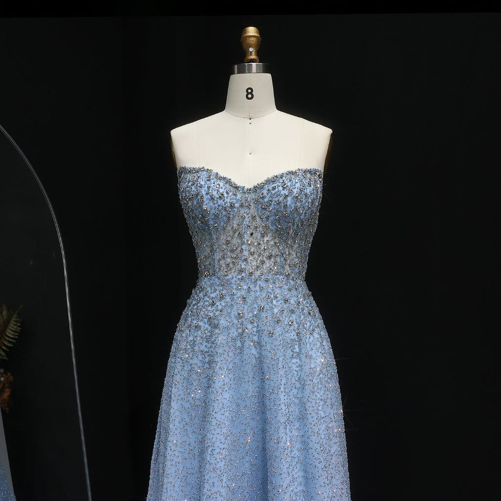 Luxury Crystal Purple Strapless Evening Dress SS699