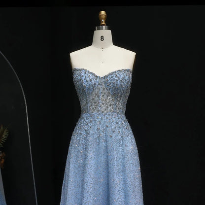 Luxury Crystal Purple Strapless Evening Dress SS699