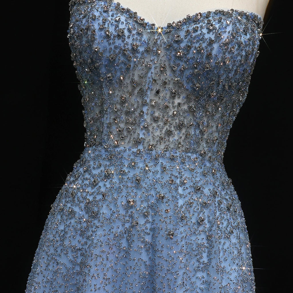 Luxury Crystal Purple Strapless Evening Dress SS699
