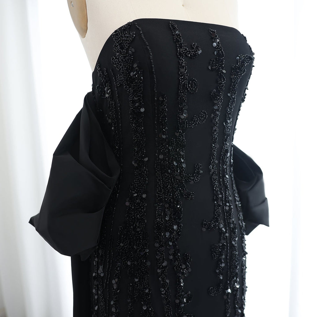 Luxury Beaded Blue Strapless Sheath Evening Dress with Cape SS454