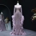 Luxury Beaded Evening Dress with Feather Cape Sleeves SS082