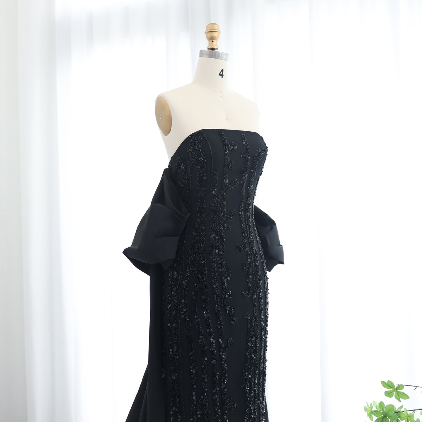 Luxury Beaded Blue Strapless Sheath Evening Dress with Cape SS454
