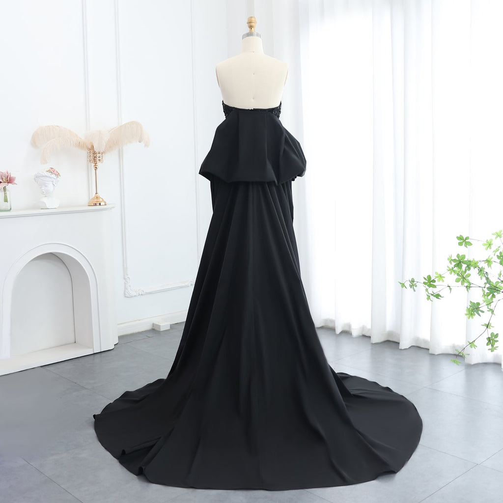Luxury Beaded Blue Strapless Sheath Evening Dress with Cape SS454