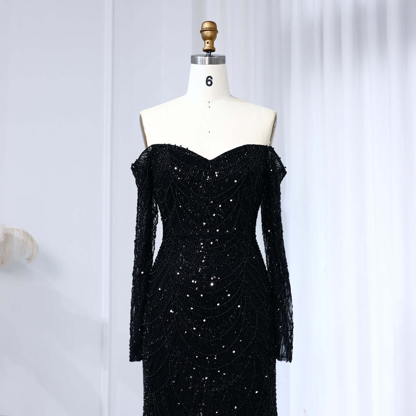 Elegant Pearls Champagne Mermaid Evening Dress SS609