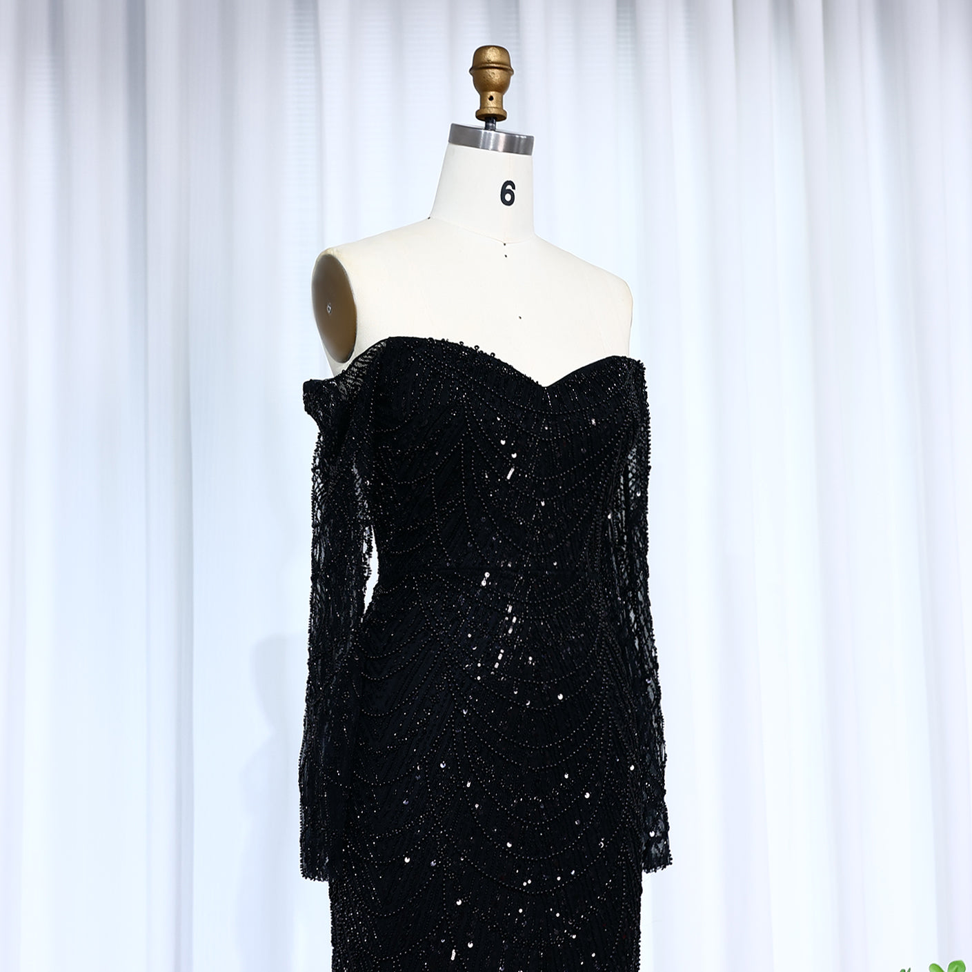 Elegant Pearls Champagne Mermaid Evening Dress SS609