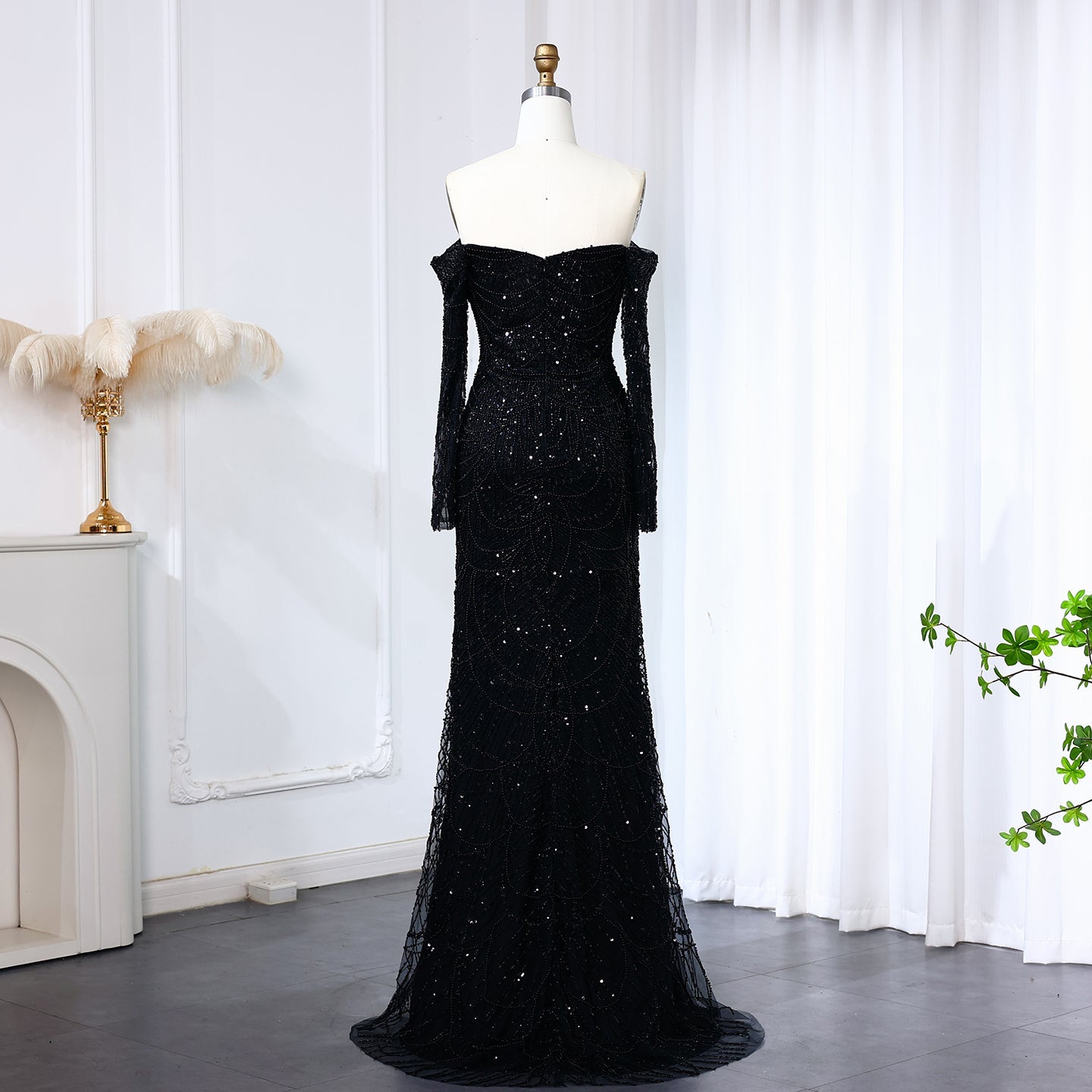 Elegant Pearls Champagne Mermaid Evening Dress SS609