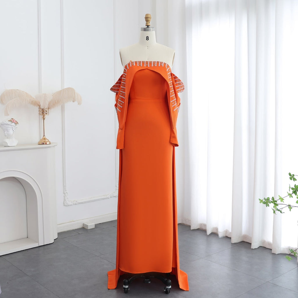 Elegant Off White Mermaid Evening Dress with Cape SF008