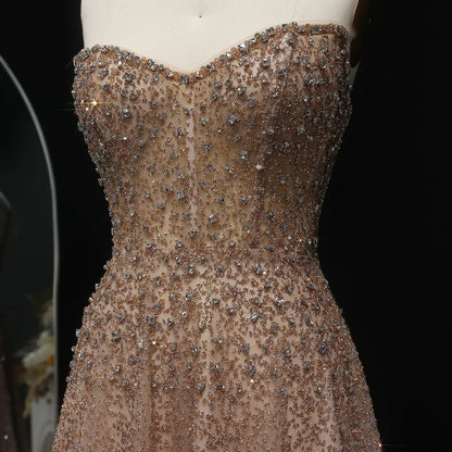 Luxury Crystal Purple Strapless Evening Dress SS699