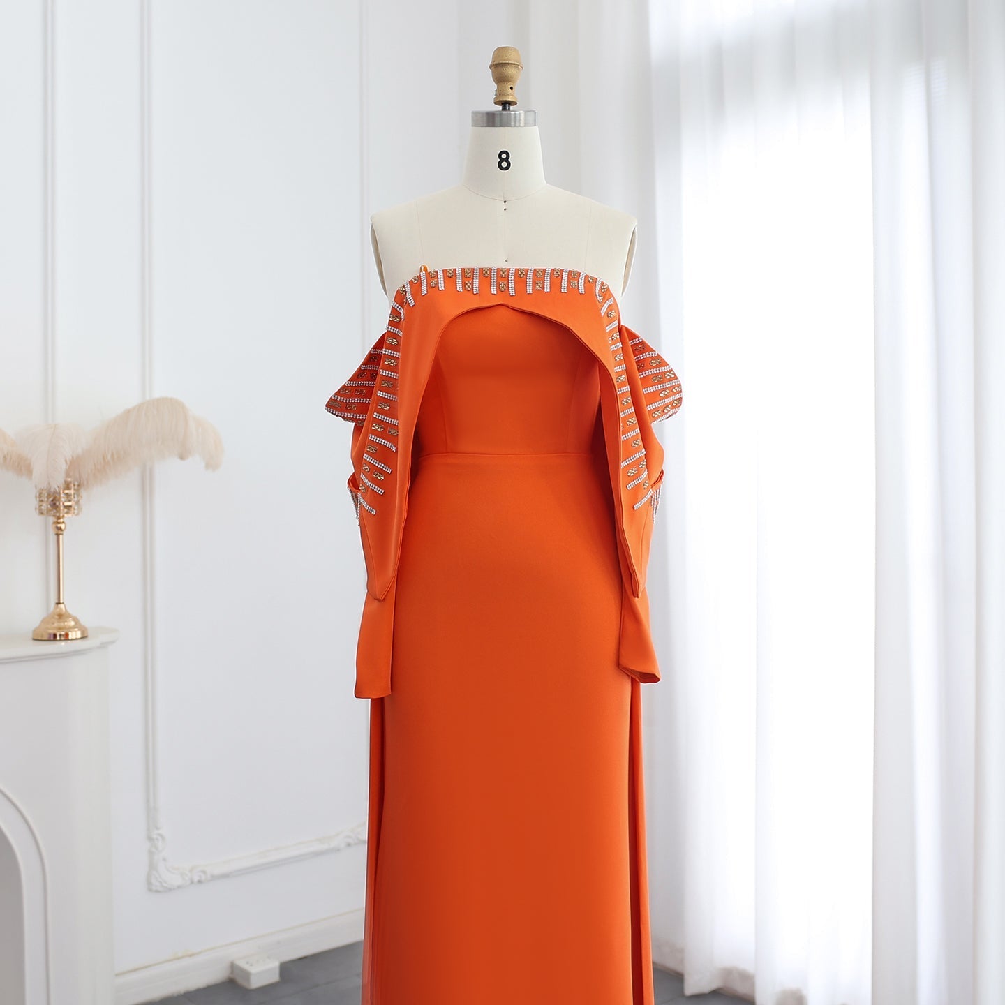 Elegant Off White Mermaid Evening Dress with Cape SF008