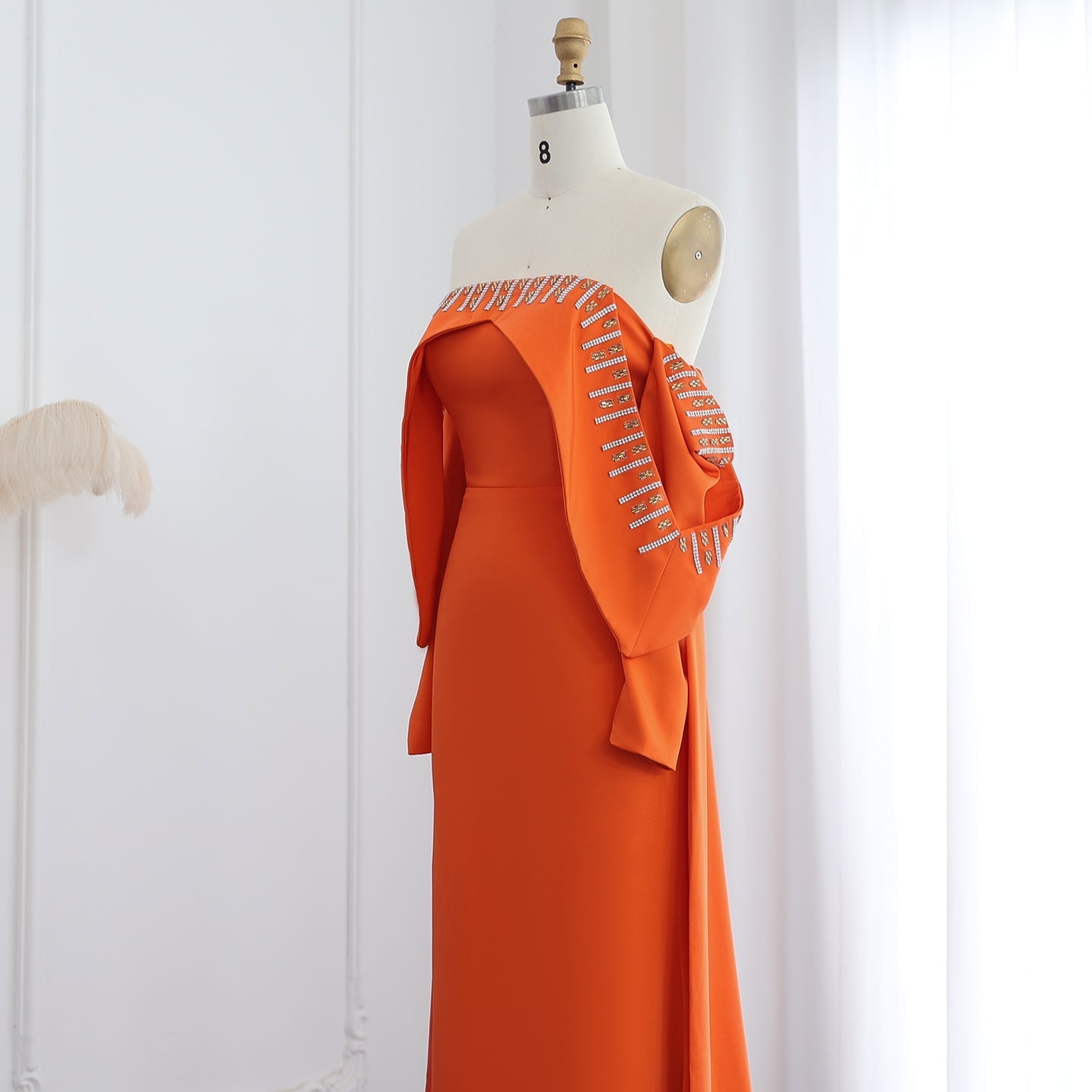 Elegant Off White Mermaid Evening Dress with Cape SF008