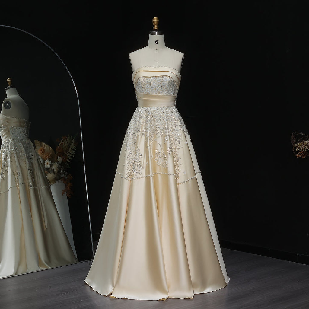 Elegant 3D Floral Beaded Champagne Sequin Evening Dress XD045