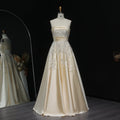 Elegant 3D Floral Beaded Champagne Sequin Evening Dress XD045