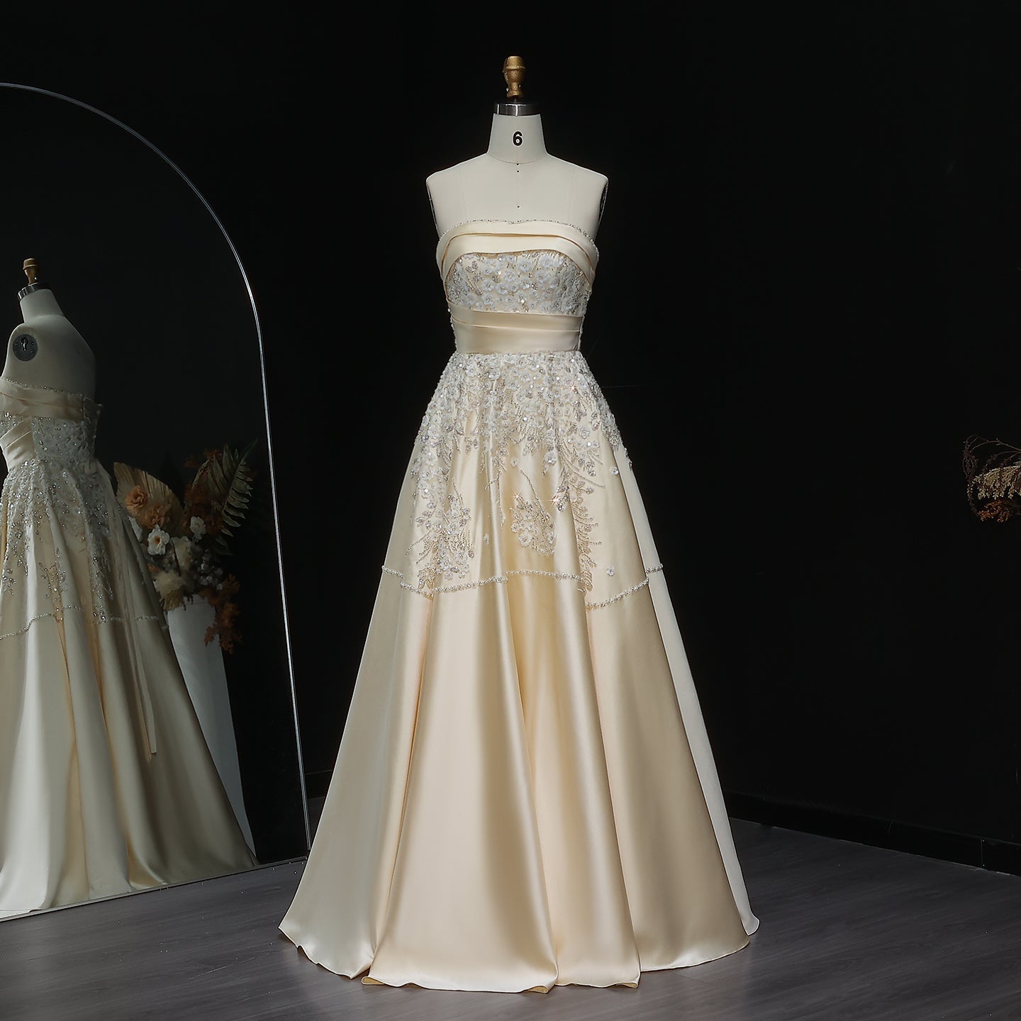 Elegant 3D Floral Beaded Champagne Sequin Evening Dress XD045