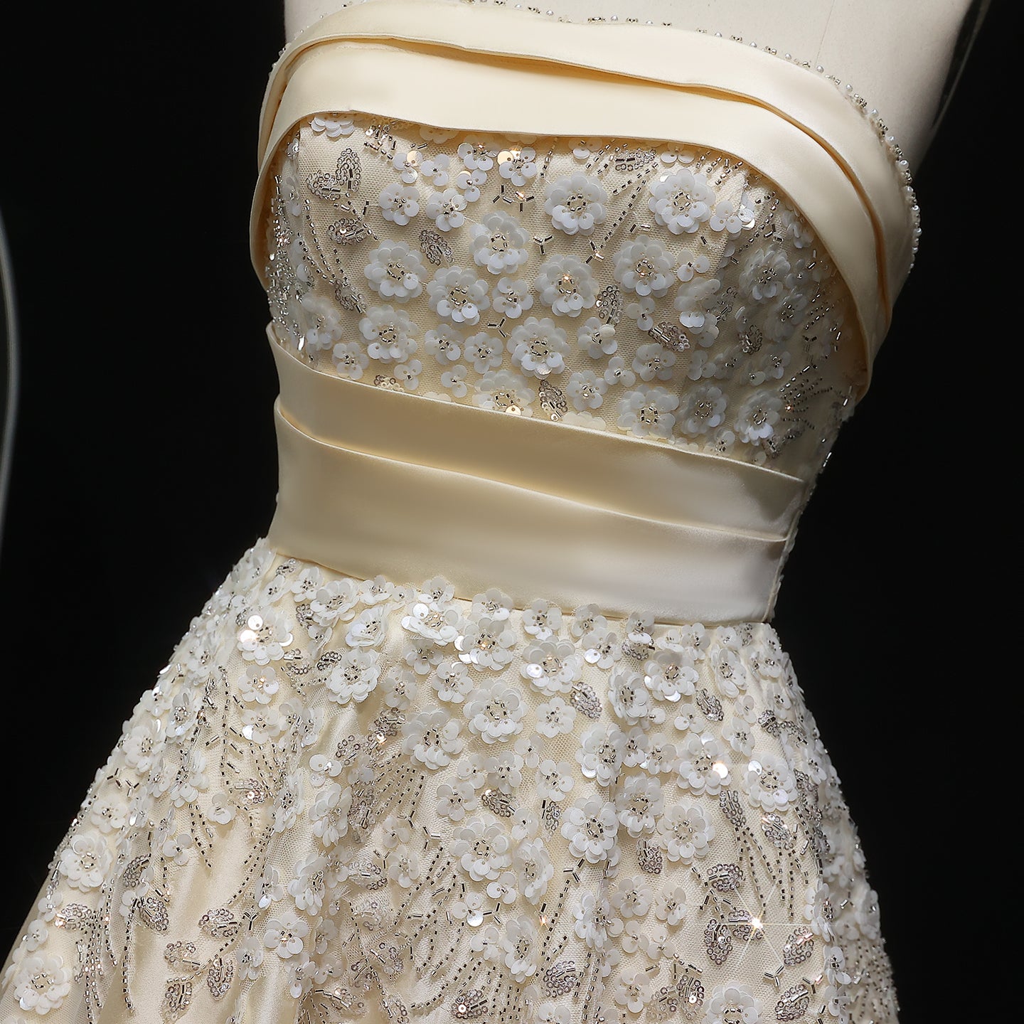 Elegant 3D Floral Beaded Champagne Sequin Evening Dress XD045