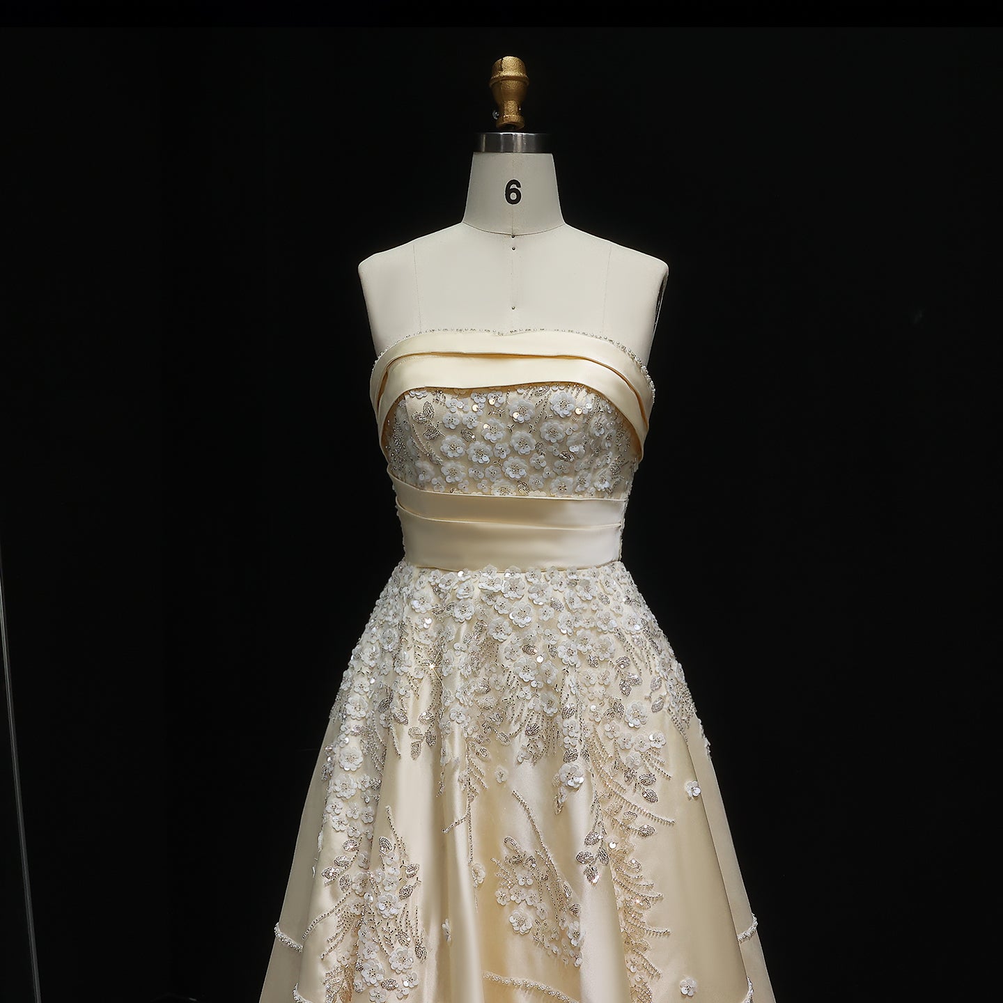 Elegant 3D Floral Beaded Champagne Sequin Evening Dress XD045