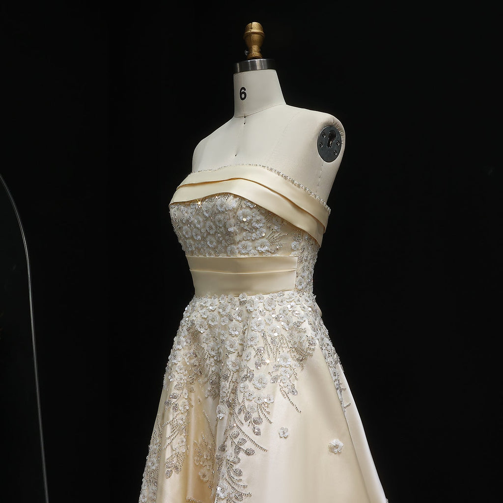 Elegant 3D Floral Beaded Champagne Sequin Evening Dress XD045