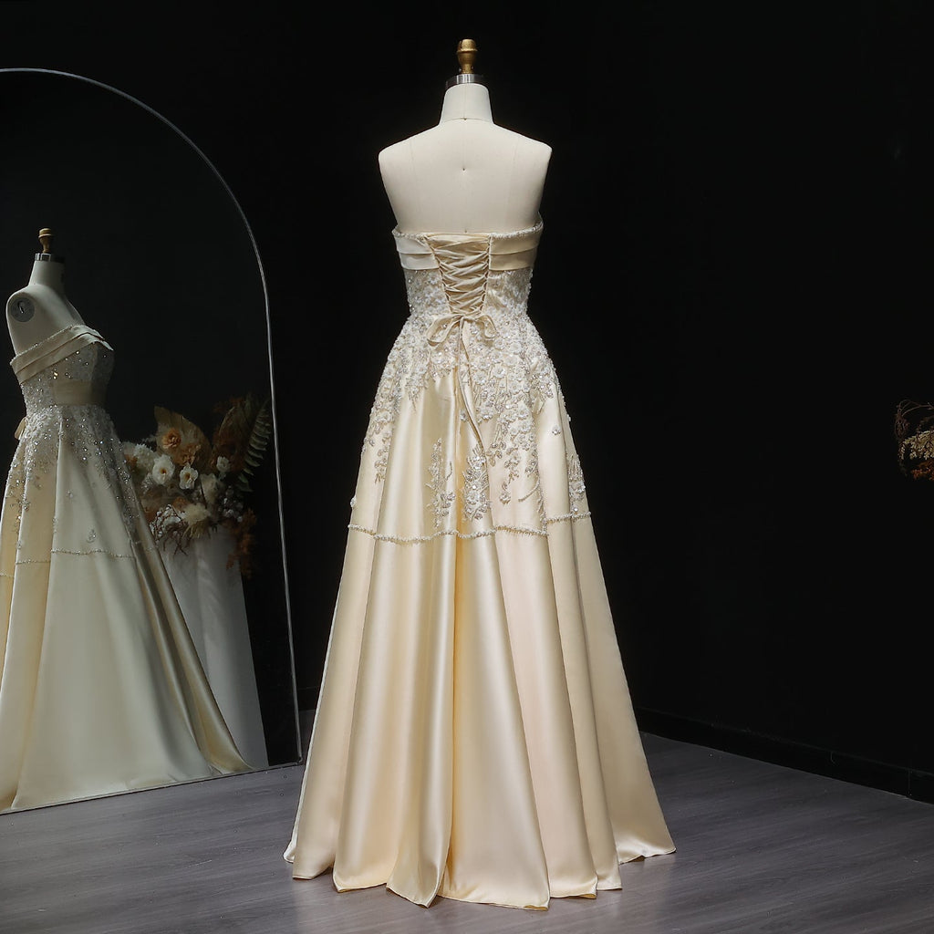 Elegant 3D Floral Beaded Champagne Sequin Evening Dress XD045