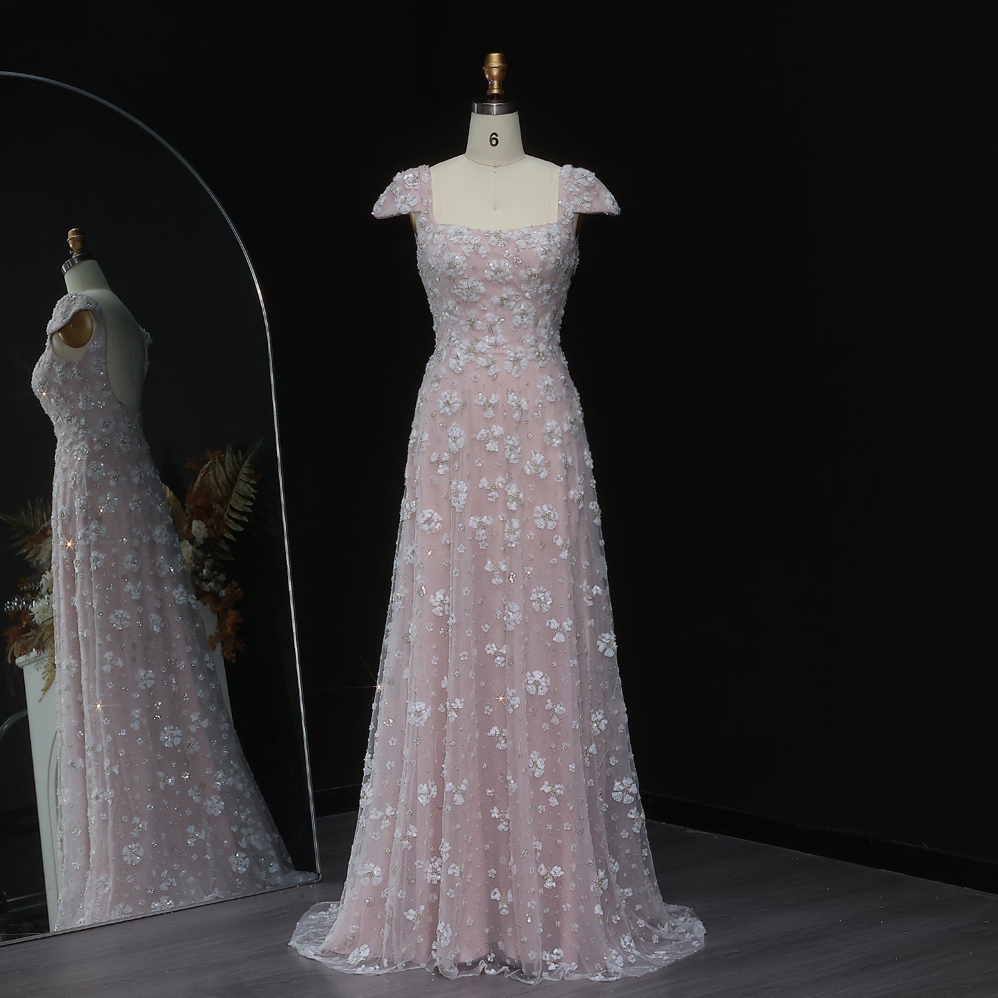 Chic Pink Floral Open Back Evening Dress SS602