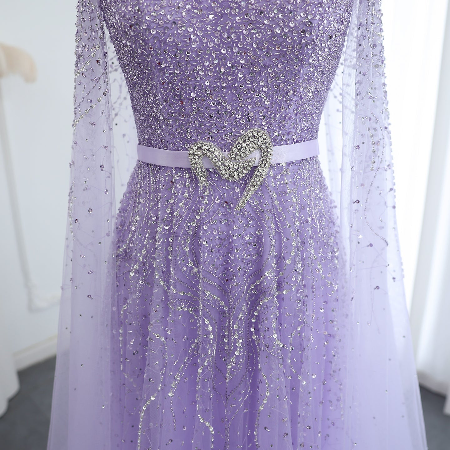 Luxury Blue A-Line Evening Dress with Cape Sleeves SS451