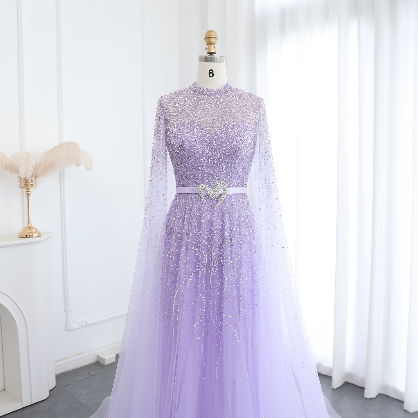 Luxury Blue A-Line Evening Dress with Cape Sleeves SS451