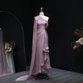 Elegant Lilac Draped Evening Dress with Cape SF199