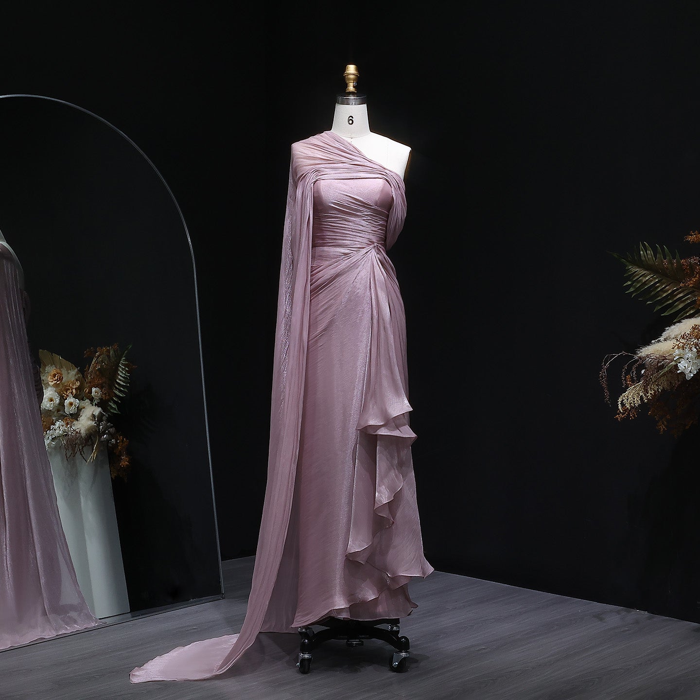 Elegant Lilac Draped Evening Dress with Cape SF199