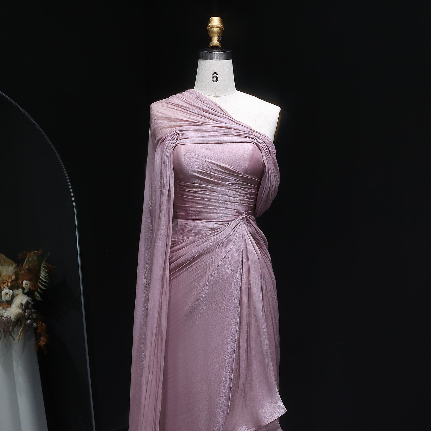 Elegant Lilac Draped Evening Dress with Cape SF199