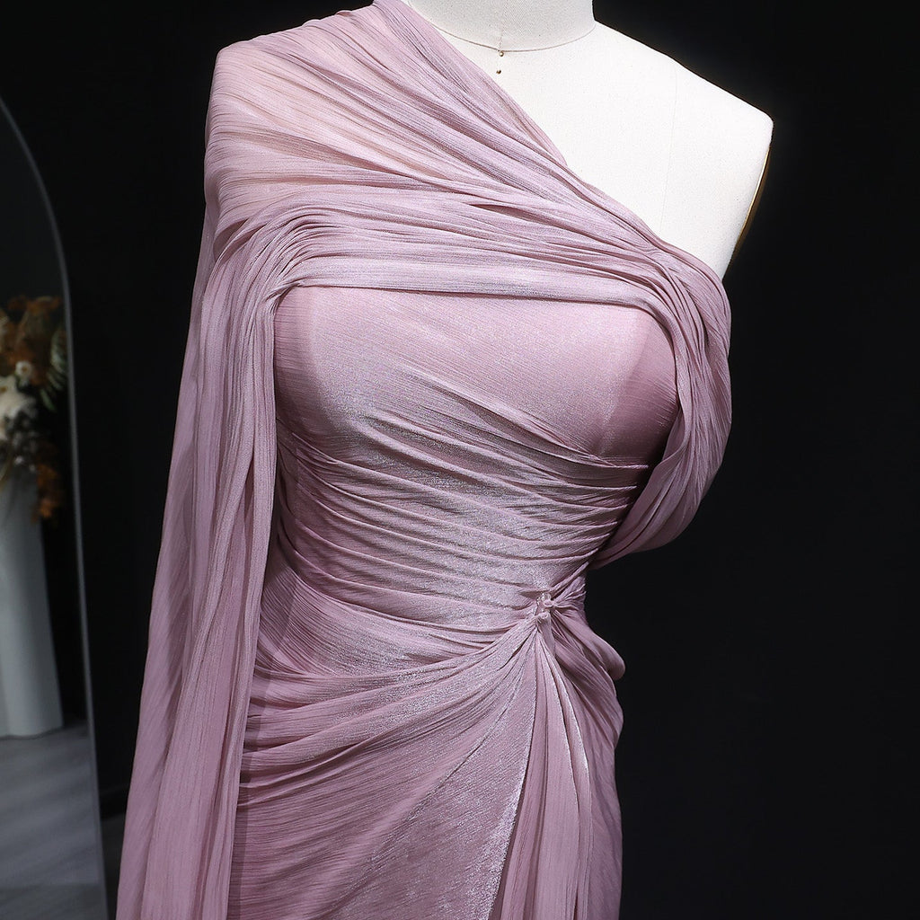 Elegant Lilac Draped Evening Dress with Cape SF199