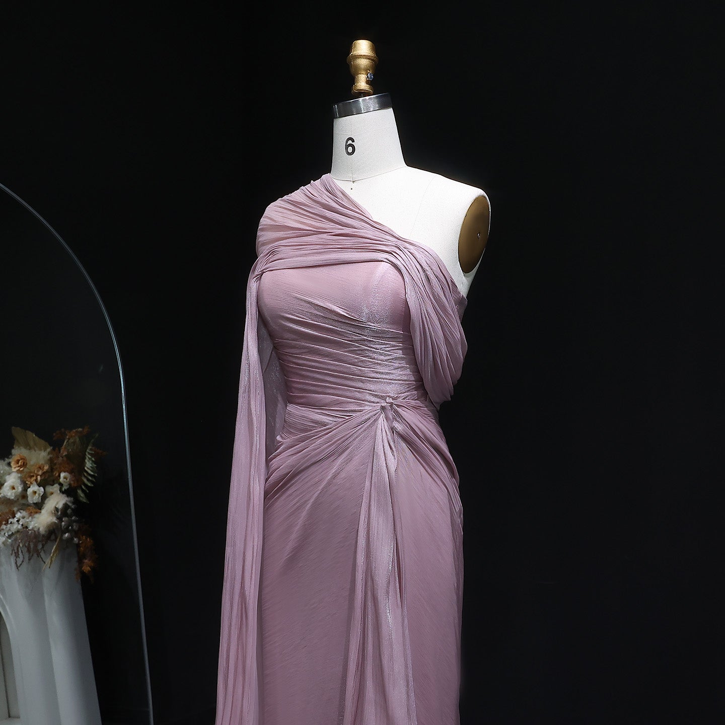 Elegant Lilac Draped Evening Dress with Cape SF199