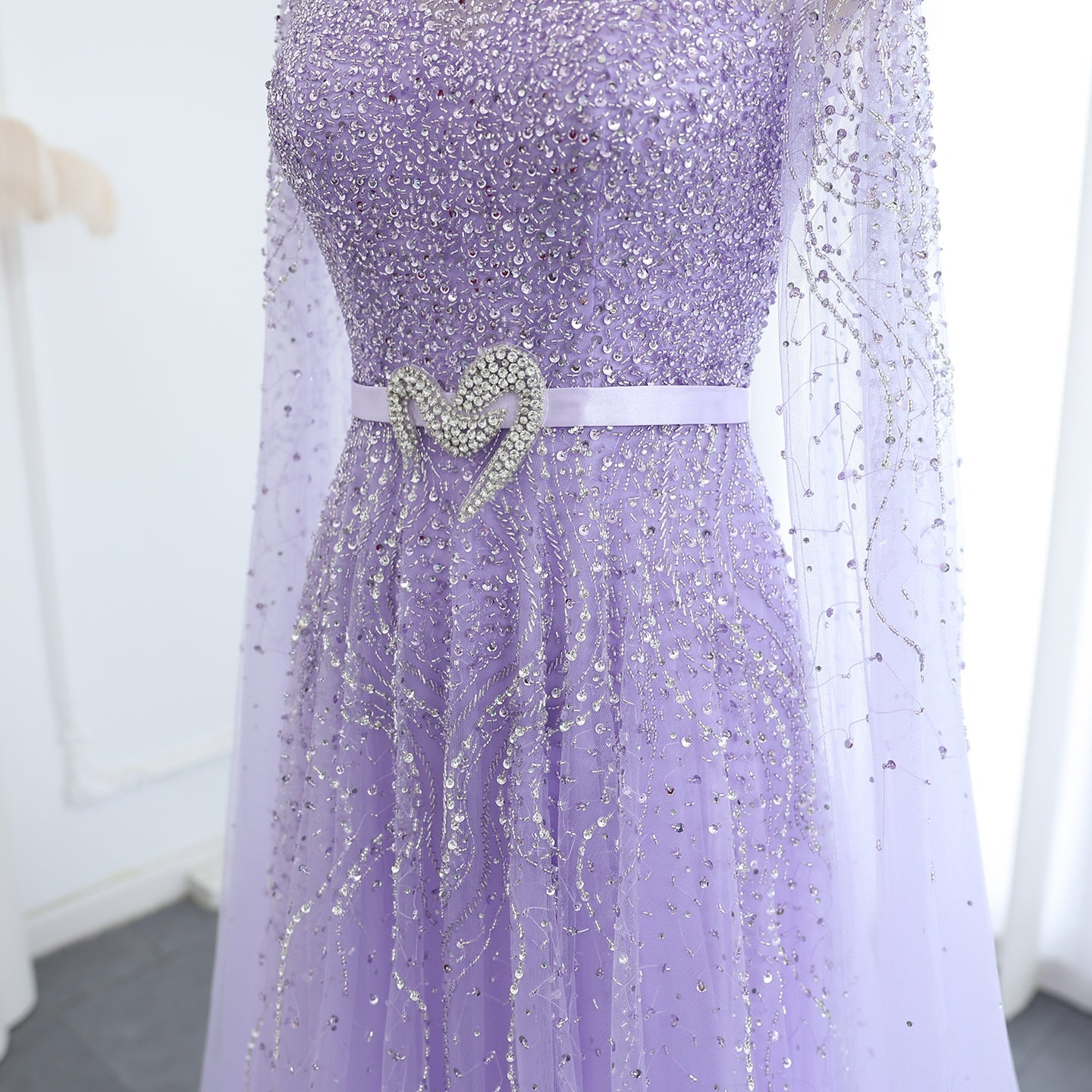Luxury Blue A-Line Evening Dress with Cape Sleeves SS451