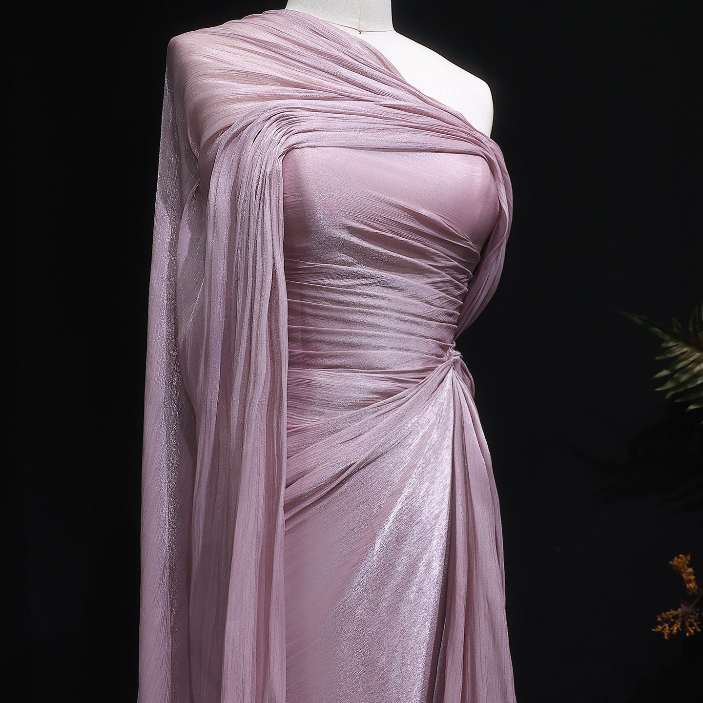 Elegant Lilac Draped Evening Dress with Cape SF199