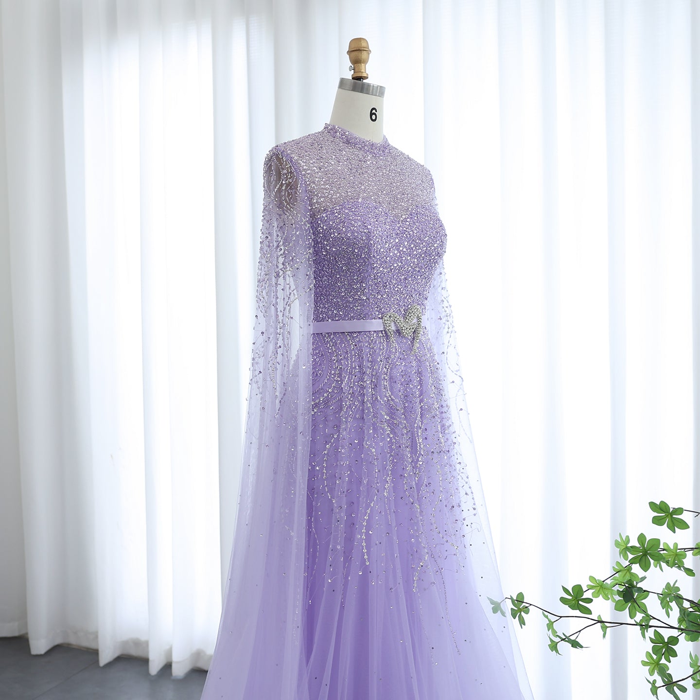 Luxury Blue A-Line Evening Dress with Cape Sleeves SS451